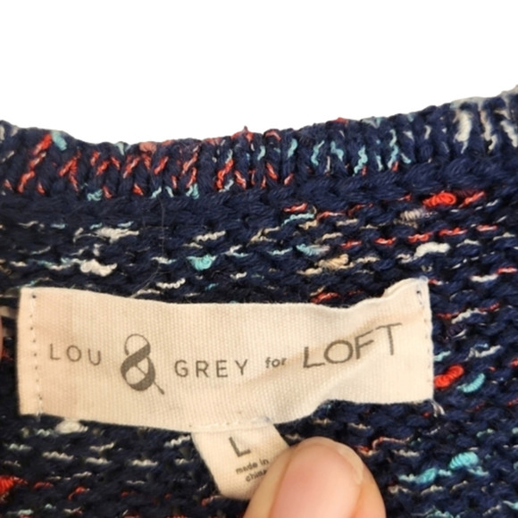 Womens Lou & Grey for LOFT blue spotted colorful stripe sweater tank size Large - Picture 7 of 15